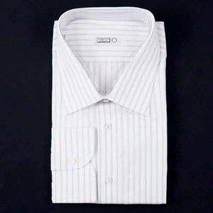 Zilli Regular-Fit Sky Blue-Cream Stripe Extrafine Cotton Dress Shirt 18 NWT - Picture 1 of 5
