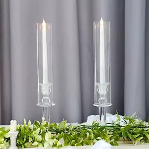2 Crystal Clear 18" Glass Hurricane Taper CANDLE HOLDERS Cylinder Shades Party - Picture 1 of 9