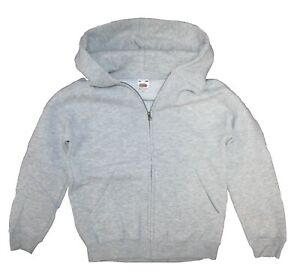 Seconds Fruit of the Loom Kids Hooded Zip-Up Sweatshirt Jacket Grey Age 9-11