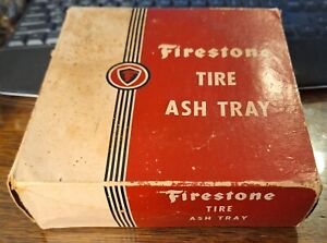 Old Firestone 6" Glass & Rubber Tire Ashtray Vintage + Original Box