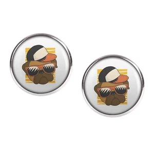 Mylery Stud Earrings Pair with Motif Pug Dog Pug Cap Sunglasses Silver Various - Picture 1 of 6