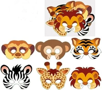 PLAYWRITE JUNGLE ANIMALS DRESS UP CARD MASKS KIDS FANCY DRESS PARTY BAG FILLERS FACE MASK