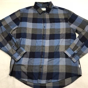 7 DIAMONDS Flannel Shirt Men XL Blue Gray Buffalo Plaid Dark Academia Outdoor - Picture 1 of 17
