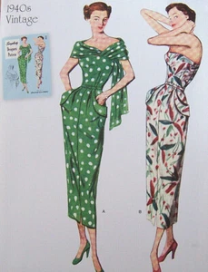 misses 10-18 1940s style DRESS PATTERN off shoulder slim cut straight fitted - Picture 1 of 2
