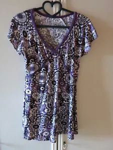 Vintage, Damen, Blusenshirt, Oberteil, lila-schwarz-weiß, Gr. M/L, lang, Esprit - Bild 1 von 9