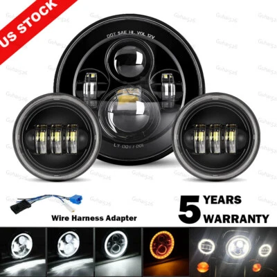 Fit for Honda Shadow VLX Chrome 75W 7" LED Headlight + 4.5" Passing Lights - Image 1 of 4