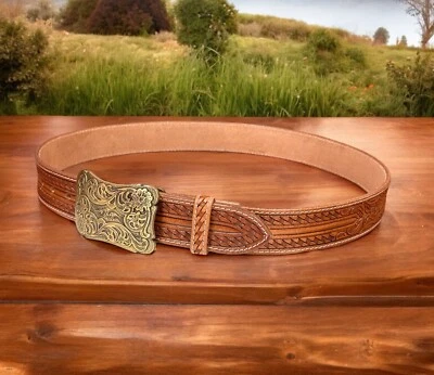 Men's Genuine Leather Western Belt Embossed Handmade With Removable Buckle - Image 1 of 4