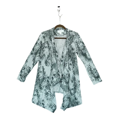 Cárdigan de lavandería francés gris drapeado frente abierto tejido suéter negro estampado talla pequeña Foto 1 de 4