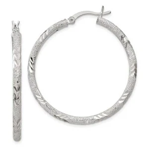 "Pendientes de aro con bisagras de corte láser de plata esterlina de 2,5 mm corte diamante de 1,38" - Imagen 1 de 2