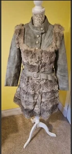 Vintage 60s 70s Leather & Coney Fur Coat Fit Size UK 8-10 - Picture 1 of 14