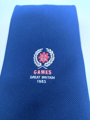 EFCF Games 1983 Great Britain  Club Tie Crimpeline Blue Logo 3.5" Collectors Vtg - Image 1 of 4