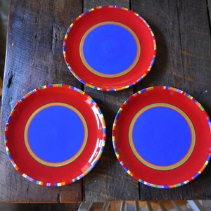 Set 3 Dansk Caribe Antigua Stripe Dinner Plate 10 5/8" Handpainted Colorful - Picture 1 of 6