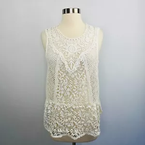 Camiseta sin mangas Tiny Anthropologie nueva con etiquetas XS marfil floral encaje tejido boho $88 - Imagen 1 de 12