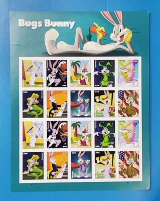 USPS Unused Postage Stamps Sheet of 20 2020 "Bugs Bunny" Scott 5494-5503 - Image 1 of 3