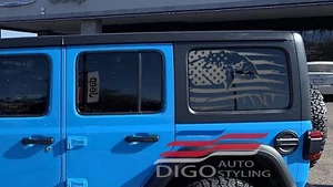 Fits 2018-2022 Jeep Wrangler(4 Door)Window Distressed American Eagle Flag Decal - Picture 1 of 3