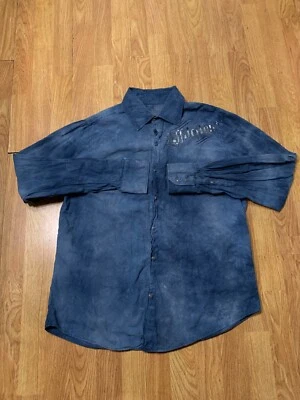 Camisa masculina Affliction tamanho grande manga longa botão para cima azul estátuas gregas EUA - Imagem 1 de 4