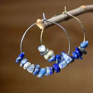 Awesome Handmade Silver 1.75 inch Circle of Natural Lapis Lazuli Stone Earrings - Picture 1 of 3