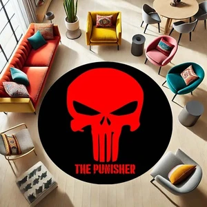 Punisher Rug, Skull Round Carpet, Anti-Hero Room Decor, Comic Book Theme, Cool - Picture 1 of 12