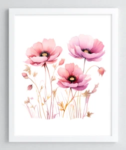 Floral Wall Art Print, Pink Poppies Wall Art Decor, Botanical Home Decor #754 - Picture 1 of 2
