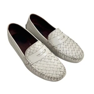 Robert Zur White Cream Woven Leather Slip-On Penny Loafers 7.5 - Picture 1 of 10