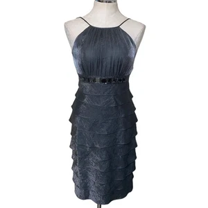 Adrianna Papell NWT Tiered Halter Dress with Jewels in Dark Metallic Gray Size 8 - Picture 1 of 9