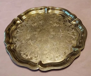 Bandeja de servir ovalada festoneada grande de latón 1980 de colección 17,5" ornamentada ~ ¿India? - Imagen 1 de 10