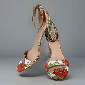 Bandolino Sandal Armory Heeled Dress Womens 8 Floral Block Ankle Strap Open Toe - Picture 1 of 19