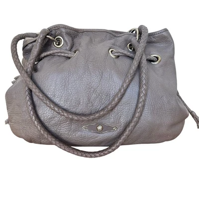 Elliott Lucca Taupe Leather Braided Drawstring Shoulder Bag - Image 1 of 4