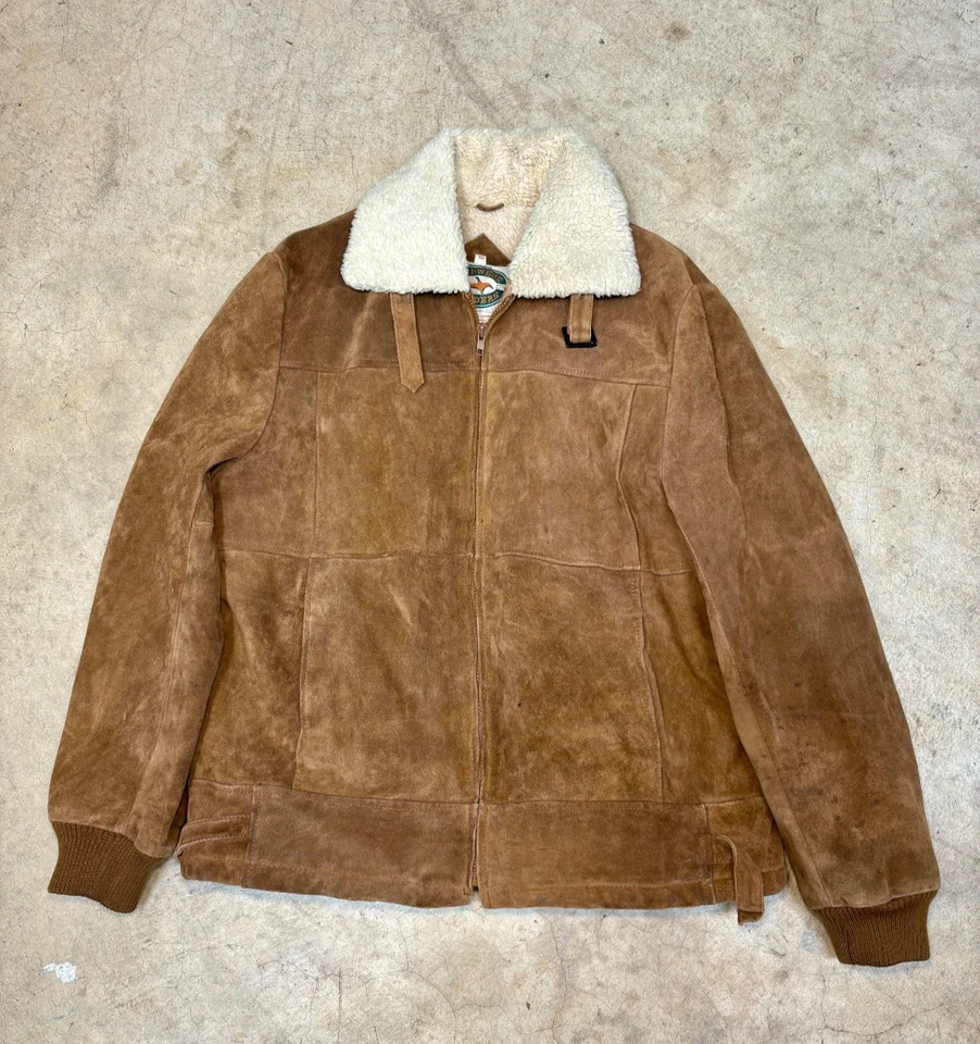 Chaqueta Bomber Vintage Midwest Traders Cuero Genuino Gamuza | Cuello Sherpa Foto 1 de 4
