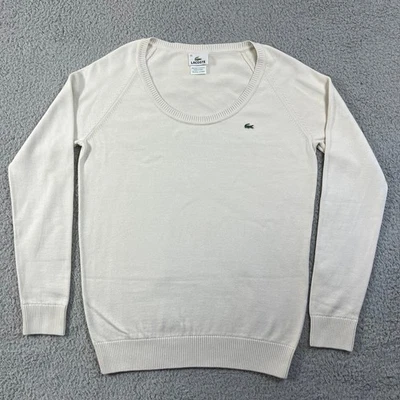 Lacoste Women's Cream Cotton Scoop Neck Sweater Size L(US) / 12(EU) VTG NWT - Image 1 of 4