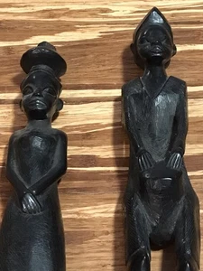 Vintage afrikanische Ebenholz handgeschnitzte Holzfigur - alte Statue - Stammesmann & Frau - Bild 1 von 24