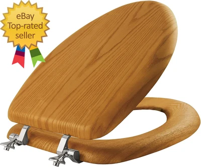 Asiento de inodoro Mayfair chapa de roble natural con bisagras cromadas Foto 1 de 2