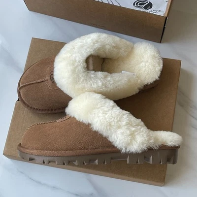 Zapatillas sin cordones de gamuza de piel de oveja coqueta suave para mujer zapatos castaño Foto 1 de 4