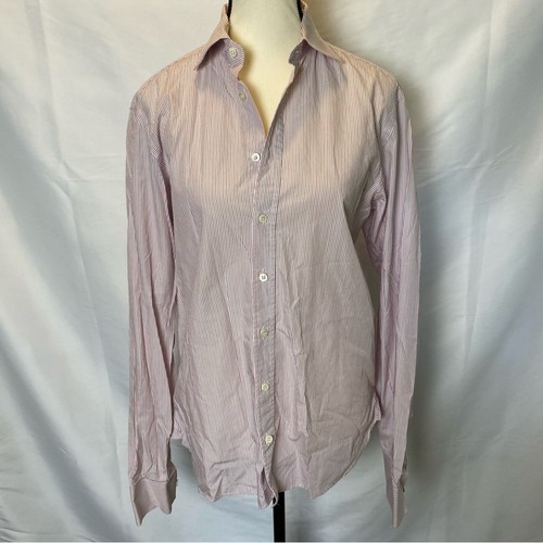 Camicia elegante classica Burberry London uomo rosa righe bottoni taglia 15 1 2 39