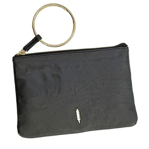 Thacker New York Gia Clutch Black Genuine Leather Wristlet - Picture 1 of 5