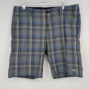 Tommy Bahama Shorts Mens 36 Gray Blue Plaid Performance Stretch Chino Preppy - Picture 1 of 8
