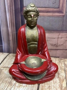 1939 Red Buddha Chalkware Incense Burner Antique - Bild 1 von 9