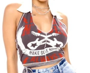 Fashion Nova Halter Top with Collar, Gray. Size Small - Picture 1 of 7