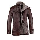 Mens Thicken Fleece Jacket Trench Faux Leather Fur Lined Parka Warm Coat