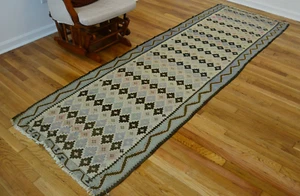3x9 Oriental Vintage Runner Geometric Handmade Traditional Kilim Wool Area Rug - Picture 1 of 10