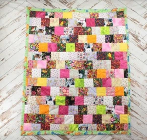 Handmade Throw Quilt Cats Kittens Birds Roses Dinosaurs Patchwork Blanket - Picture 1 of 8