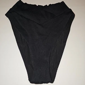 Parte inferior de bikini American Eagle Aerie cruzada corte alto descarada PEQUEÑA negra acanalada - Imagen 1 de 2