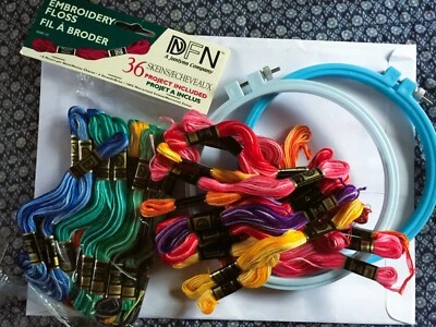 Vtg Lot of Embroidery Items. Hoops, Yarn, Kit.  Use patterns or create your own. - Image 1 of 3