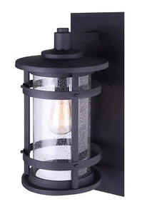 Duffy 1-Light Outdoor Wall Lantern, Black Metal Finish with Seeded Glass, Wea... - Picture 1 of 5