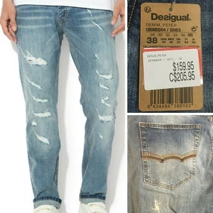 Pantalones de mezclilla para hombre $160 RAROS Desigual Peter 38W desgastados reparación de desgarros calce regular - Imagen 1 de 12