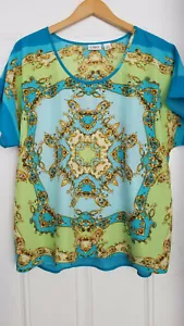 Women's Cato Silky Multicolor Lightweight Loose Fit Dolman Sleeve Flowy Blouse M - Picture 1 of 12