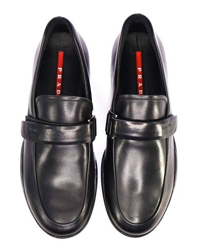 $950 Prada LINEA ROSSA Scarpe in pelle nera US 7 (6UK)