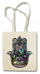 ILLUMINATI HAND HAMSA TASCHE STOFFTASCHE Illuminaten Freimaurer Auge Free Masons - Picture 1 of 1