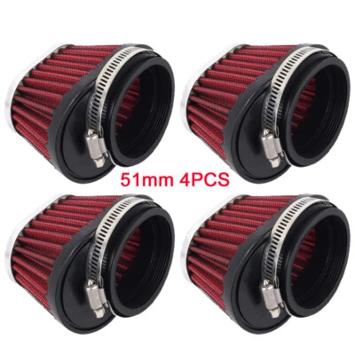 4X Universal 51mm Red Air Intake Filter Cleaner Pod For Motorcycle Reusable Foto 1 de 4