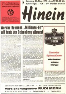 Programme Kaiserslautern Germany - Werder + Ararat Yerevan USSR Armenia 1972 - Picture 1 of 2
